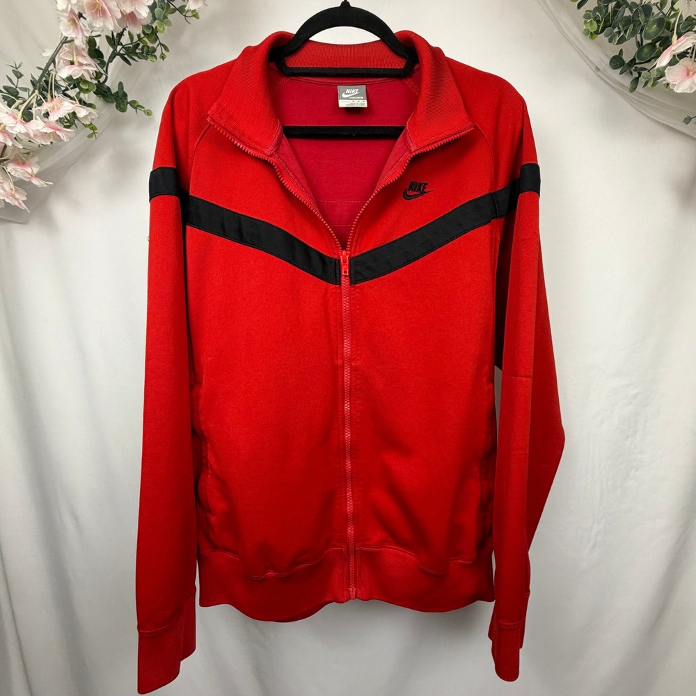 Nike Sportswear Men Red Black Chevron Full Zip Track Jacket Medium RN56323